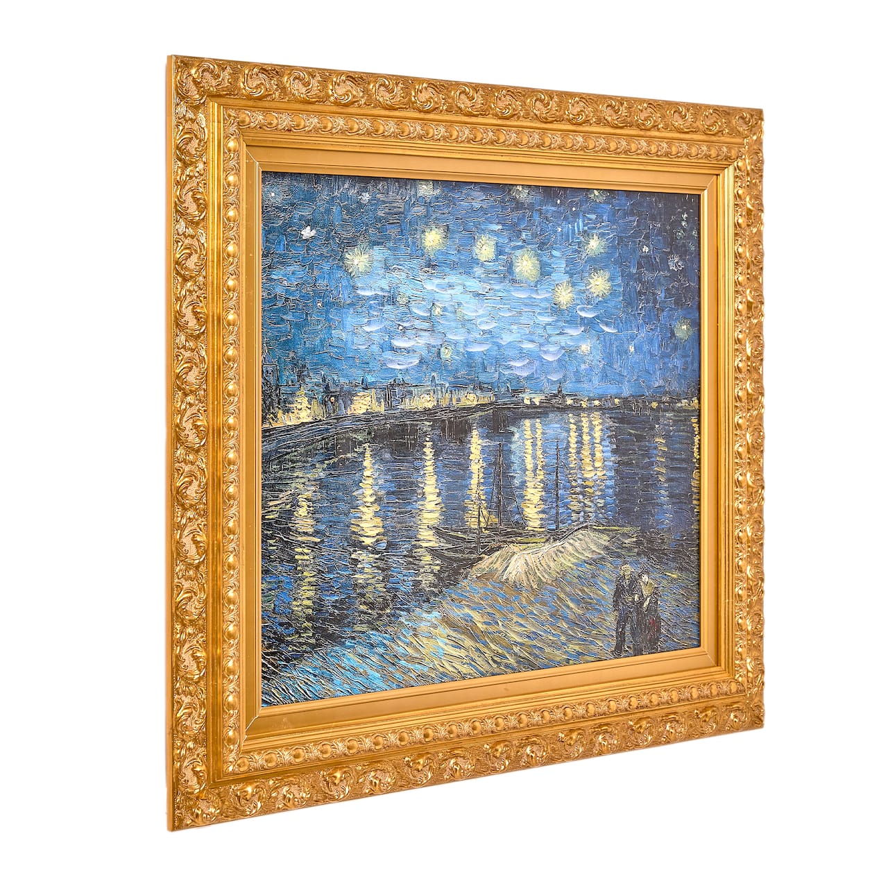 American Art Decor Ornate Framed Starry Night Over the Rhone Canvas Print by Vincent van Gogh - 31.75" x 27.62"